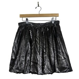 NWT Madewell NT386 Metallic Bubble Hem Mini Skirt Silver Party Glam Size 2